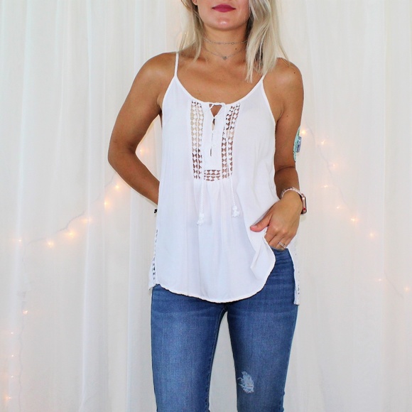 Super B Tops - Super B White Boho Lace Camisole